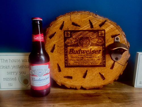Rustic Budweiser Bottle Opener Plaque.