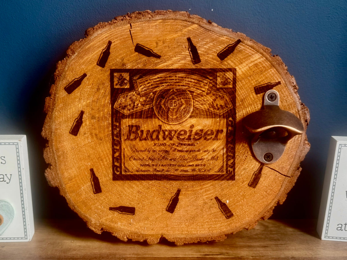 Rustic Budweiser Bottle Opener Plaque.